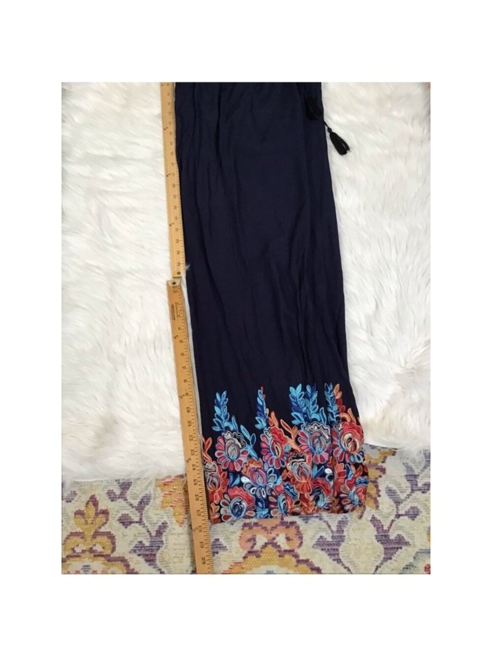 Jumpsuit Chelsea & Violet Womens Med Navy Blue Off Shoulder Embroidered Long Boh - Picture 3 of 9